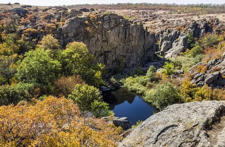 Rocks and small lake