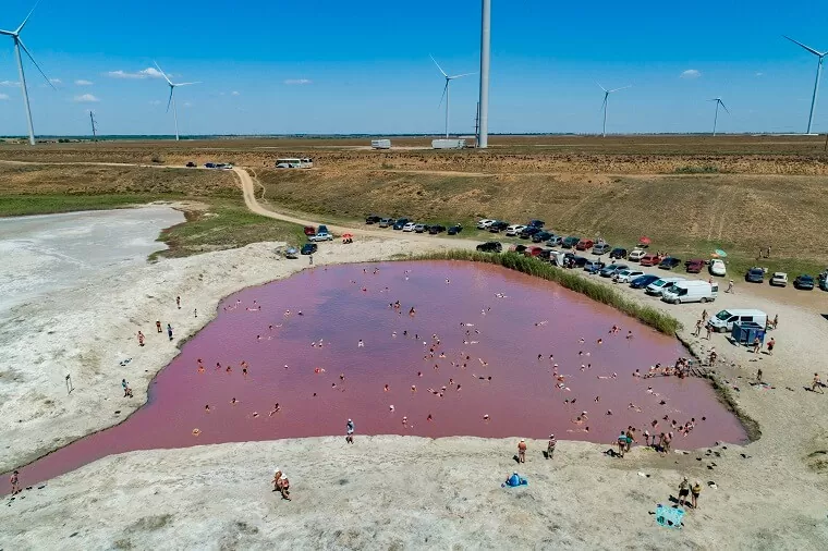 Pink lake with healing water