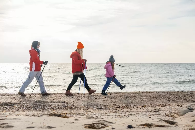 Winter walking by sea